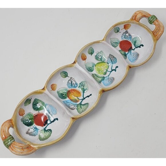 Neiman Marcus Other - Vintage Ceramic Olive Divided Tray Rectangle Painted Fruit Neiman Marcus 15.5"